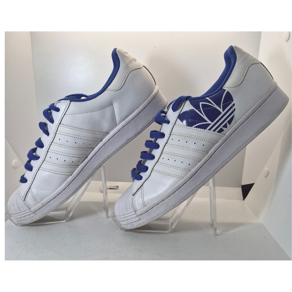 Adidas Superstar Sneakers Trefoil Mens SZ 10.5 White Blue Low Top‎ Shoes